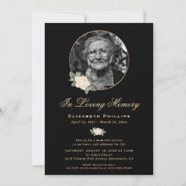 Invitación Foto de Black Yellow Gold Floral Memorial Service