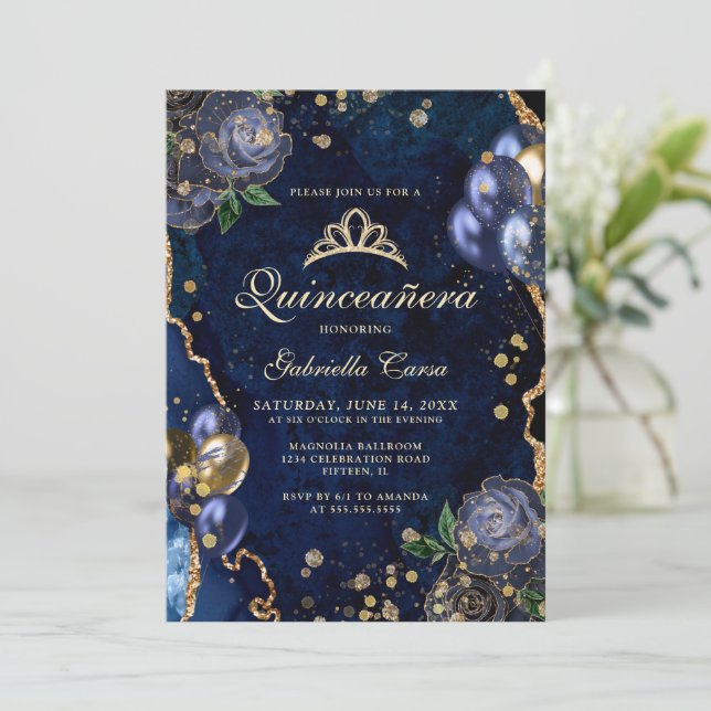 Invitación Foto de Blue Agate Quinceanera (Anverso de pie)