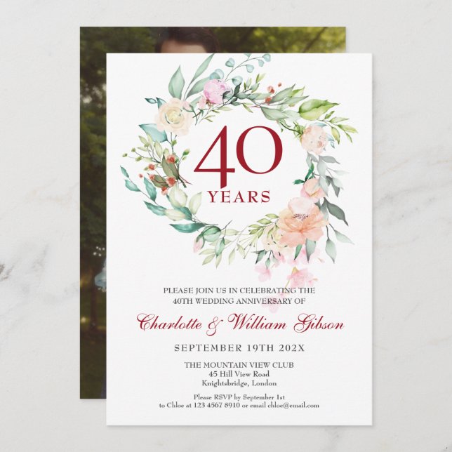Invitación Foto de boda 40º Aniversario de Rubí Rosas Guirnal (Anverso / Reverso)
