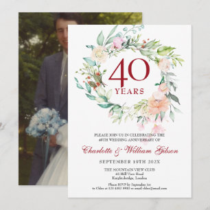 Invitación Foto de boda 40º Aniversario Rubí Rosas Guirnalda 