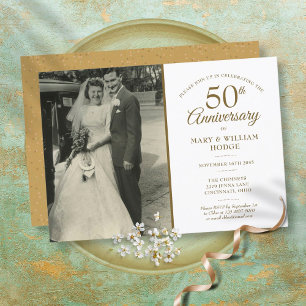 Invitación Foto de boda 50 aniversario confeti de polvo de or