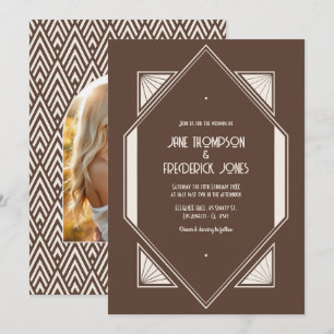 Invitación Foto de boda Art Déco de Mocha Truffle & Cream Sil