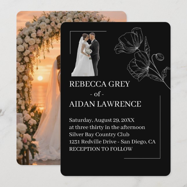 Invitación Foto de Boda Atemporal Simple Blanco y Negro 2026 (Anverso / Reverso)