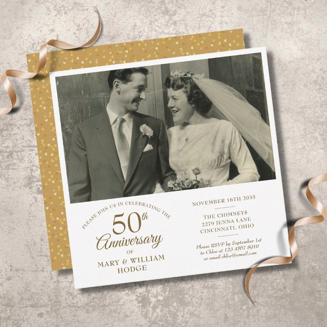 Invitación Foto de boda con confeti de corazón dorado Anivers (Subido por el creador)