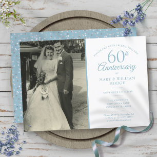 Invitación Foto de boda con confeti de diamante del 60 aniver