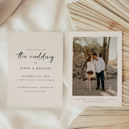 Invitación Foto de boda con guión beige minimalista