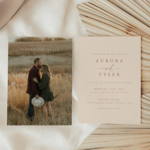 Invitación Foto de boda con guión bronceado moderno
