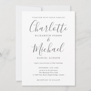 Invitación Foto de boda con guión de firma gris y blanco