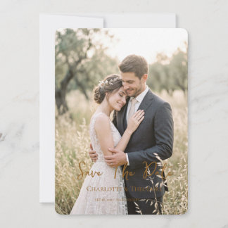 Invitación Foto de boda con guión moderno para guardar la fec