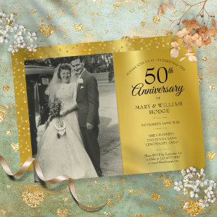 Invitación Foto de boda con lámina de oro del 50 aniversario