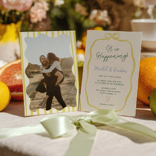 Invitación Foto de boda con lazo de cinta amarillo cítrico
