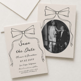 Invitación Foto de boda con lazo dibujado a mano para salvar 