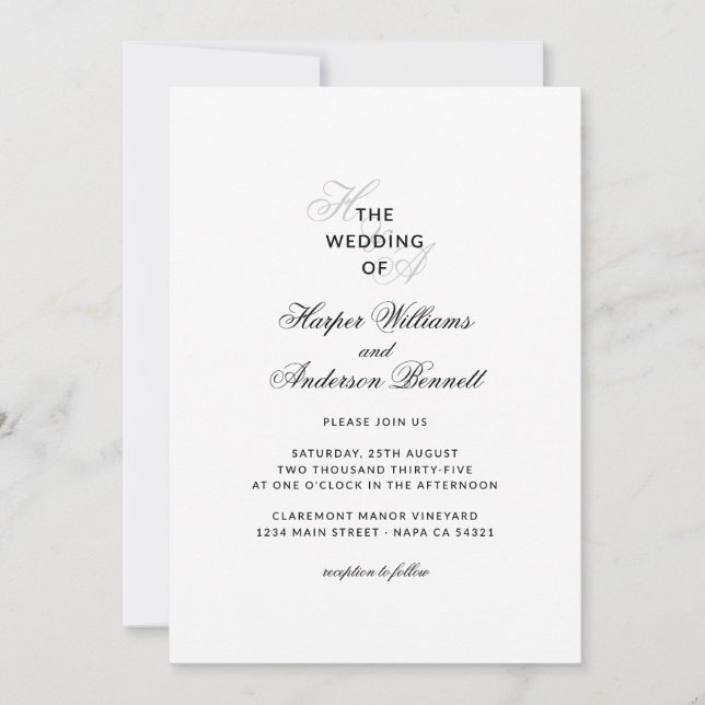 Invitación Foto de boda con monograma de letra script elegant (Anverso)