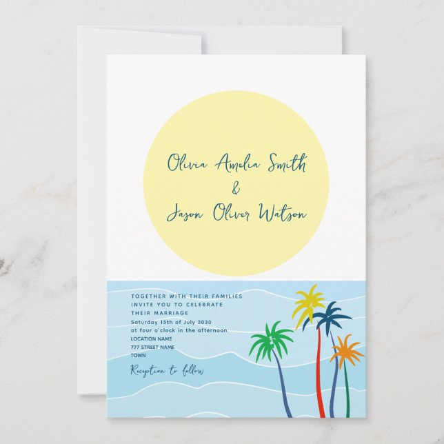 Invitación Foto de boda con palmera tropical (Anverso)