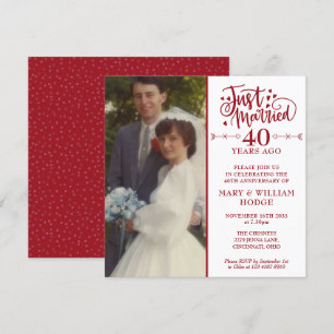 Invitación Foto de boda cuadrada del 40 aniversario recién ca