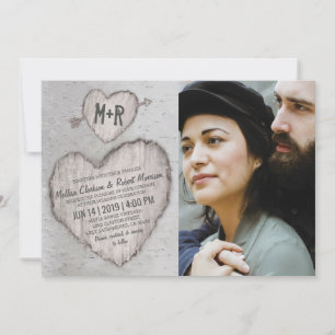 Invitación Foto de boda de abedul plateado rústico