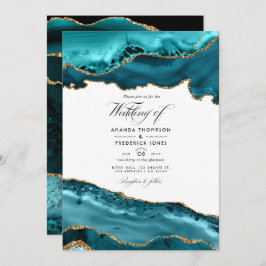 Invitación Foto de Boda de Agate verde azulado y Oro