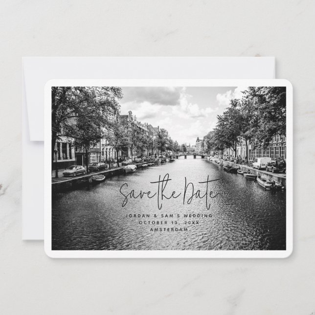 Invitación Foto de Boda de Amsterdam Guardar la fecha (Anverso)