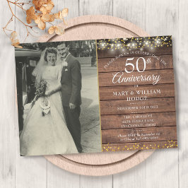 Invitación Foto de boda de aniversario número 50 con corazone