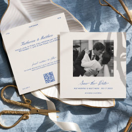 Invitación Foto de boda de azul cobalto Guardar la fecha de l