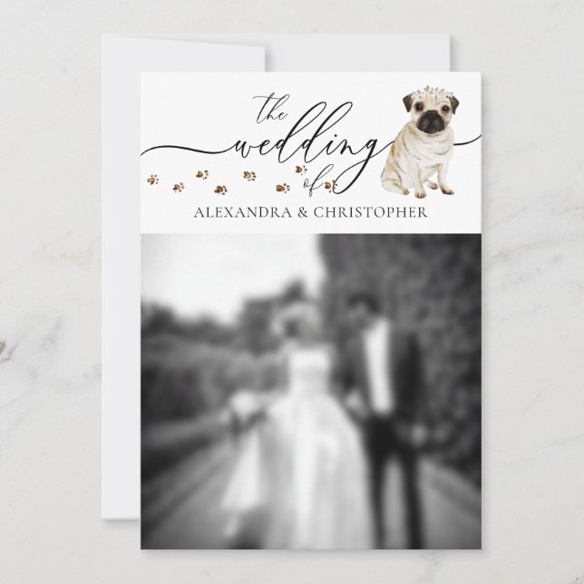 Invitación Foto de boda de cachorro de perro Pug (Anverso)