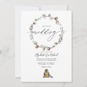 Invitación Foto de Boda de Campo Rústica de Algodón y Lavanda