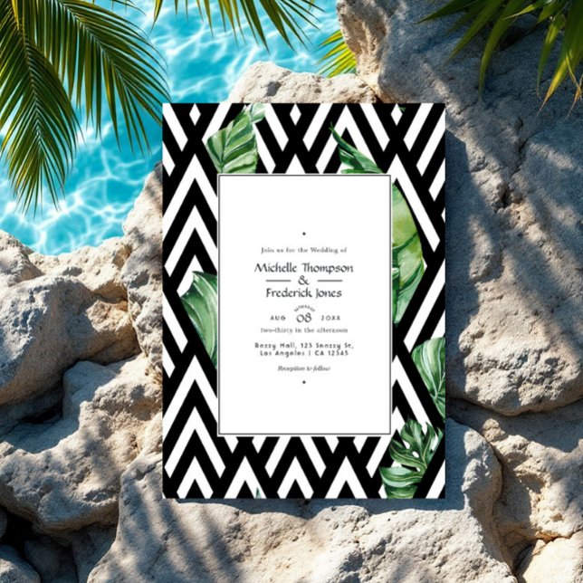 Invitación Foto de Boda de Chevron tropical moderna (Modern Tropical Chevron Wedding Photo Invitation)