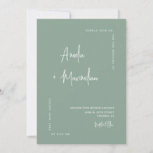 Invitación Foto de Boda de código QR verde suave verde Minima