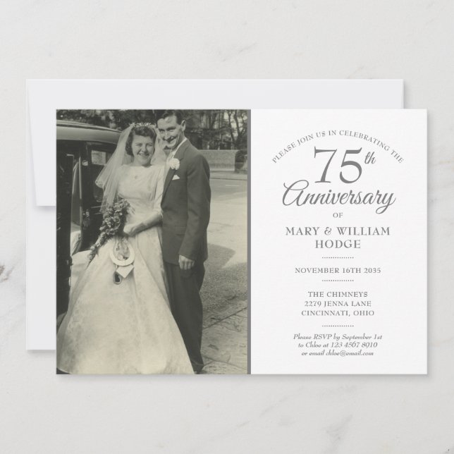 Invitación Foto de Boda de Confetti Corazón en 75 años (Anverso)