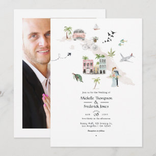 Invitación Foto de boda de destino de acuarela Cuba