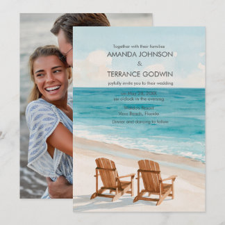 Invitación Foto de boda de destino de playa con acuarela