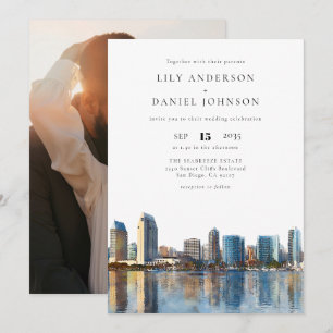 Invitación Foto de boda de destino del horizonte de San Diego