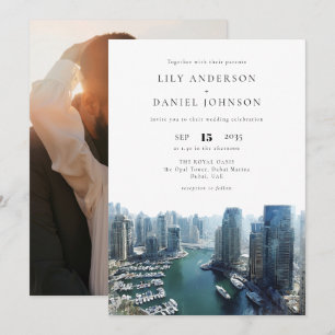 Invitación Foto de boda de destino en el horizonte de Dubái