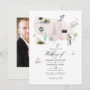 Invitación Foto de boda de destino en Florida con acuarela