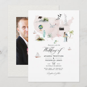 Invitación Foto de boda de destino en Florida con acuarela