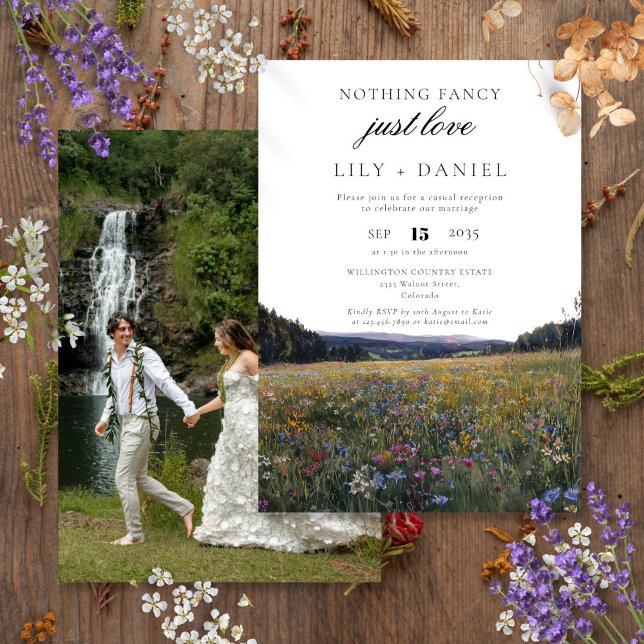 Invitación Foto de boda de escapada con flores silvestres (Wildflowers Elopement Wedding Reception Photo Invitation)