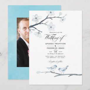 Invitación Foto de boda de flor de cerezo blanca