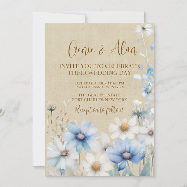 Invitación Foto de Boda de Flor Silvestre Moderna con código  (Anverso)