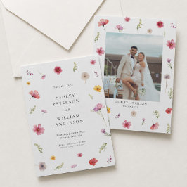 Invitación Foto de Boda de Flor Silvestre para Guardar la Fec