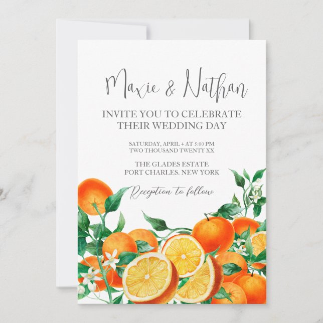 Invitación Foto de Boda de Flores Naranja de QR Code Boho (Anverso)