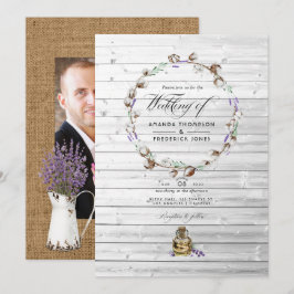 Invitación Foto de boda de granero campestre de algodón rústi