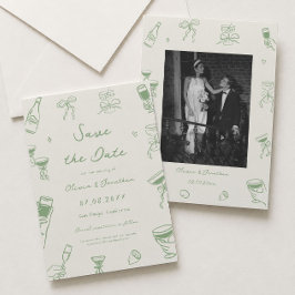 Invitación Foto de boda de guardar la fecha dibujada a mano v