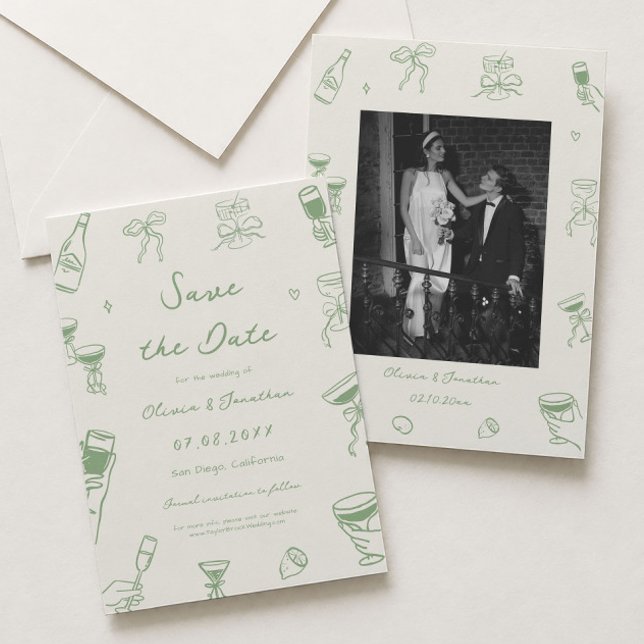 Invitación Foto de boda de guardar la fecha dibujada a mano v (Subido por el creador)