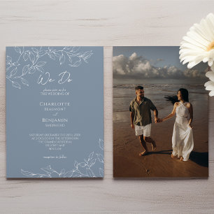 Invitación Foto de Boda de Hoja Mínima Azul Polvoriento We Do