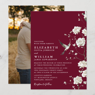 Invitación Foto de boda de jardín floral de chinoiserie de Bo