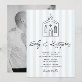 Invitación Foto de boda de la capilla con raya