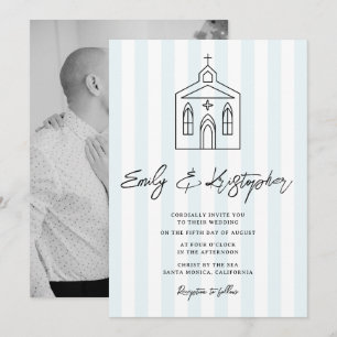Invitación Foto de boda de la capilla con raya