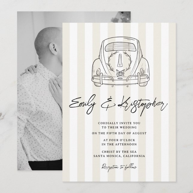 Invitación Foto de boda de la Capilla con raya (Anverso / Reverso)
