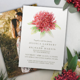 Invitación Foto de boda de la flor de waratah roja
