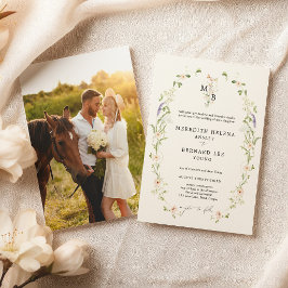 Invitación Foto de boda de monograma de flor silvestre vintag